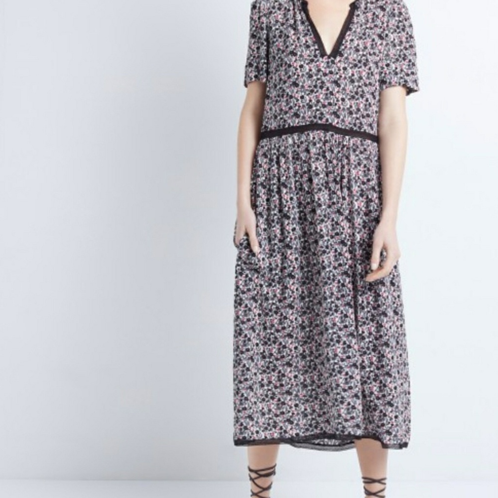 Zadig & Voltaire Black and Pink Floral Midi Dress
